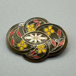 Elegant Floral Brooch - Green, Yellow, Red